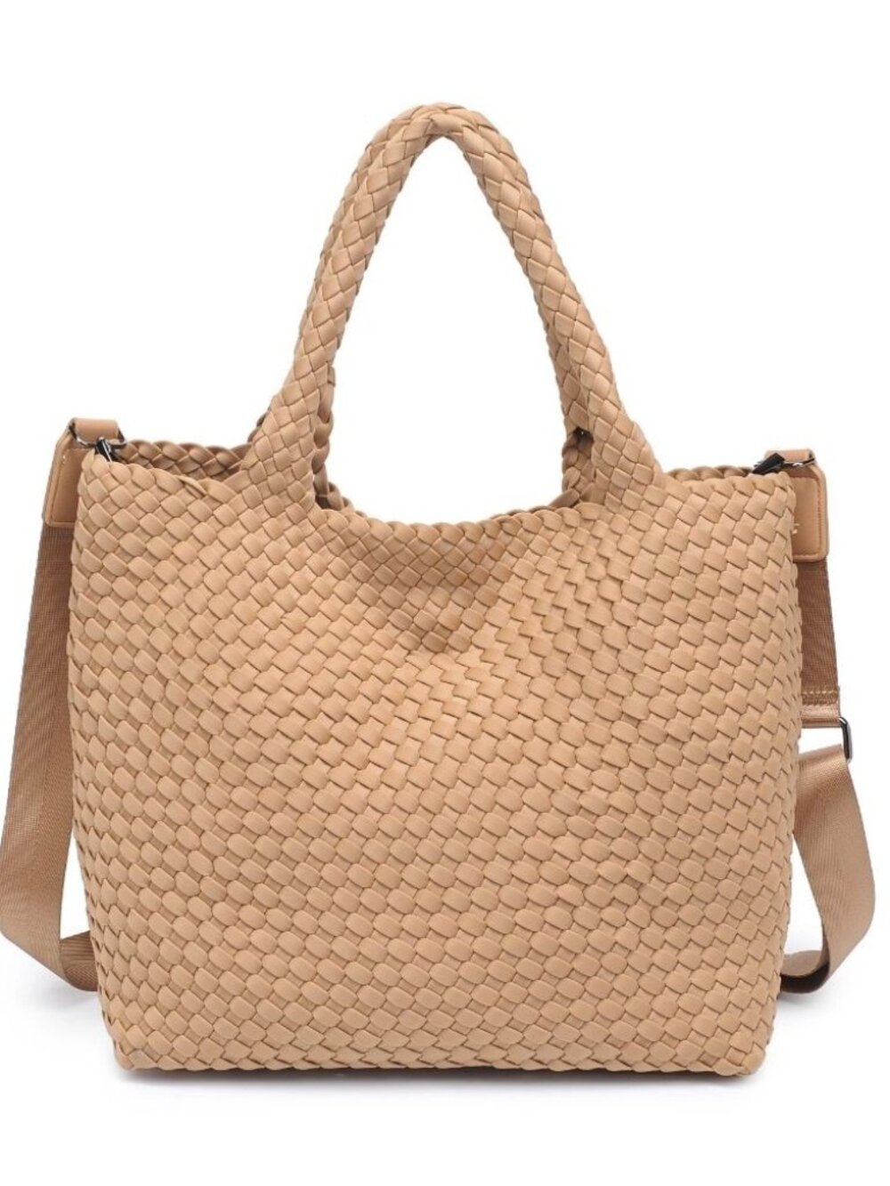 Sol & Selene Sky's The Limit Medium Woven Neoprene Nude Beige Tote Bag NWT